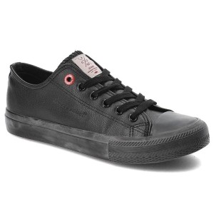 Trampki damskie Cross Jeans, wykonane z materiału o gładkiej powierzchni z klasycznym sznurowaniem i gumowym noskiem, czarne, DD2R4029CFW20