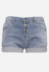 Niebieskie Klasyczne Szorty Jeansowe z Wysokim Stanem i Bawełną Zapinane na Guziki Nelabelle