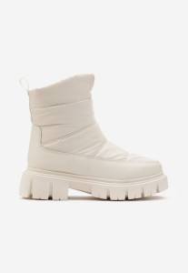 Beżowe Śniegowce za Kostkę z Pikowaniem i Niską Platformą Laugas