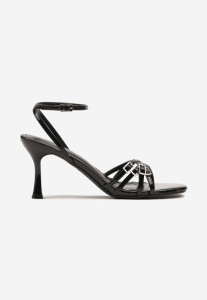 Czarne Sandały z Cienkimi Paskami i Sprzączkami na Szpilce Galiven