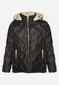 Czarna Kurtka Dwustronna z Odpinanym Kapturem Frolbia