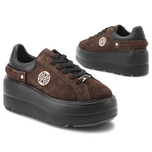 Sneakersy damskie S.Barski, sneakersy ze skóry zamszowej gruba podeszwa platforma sznurowane styl casual, brązowe, LR61-7094