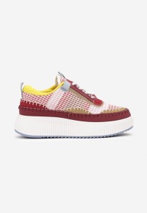 Bordowe Sneakersy na Platformie Wykończone Przeszyciami Terionna