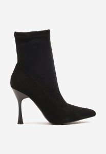 Czarne Botki Vices na Szpilce w Stylu Klepsydry Noraye