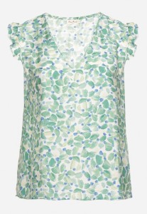 Zielona Bluzka Wiskozowa w Kwiaty Bez Rękawów z Dekoltem V Tolianea