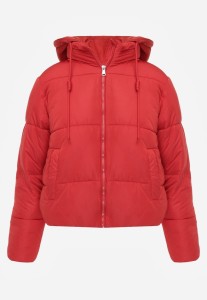 Czerwona Kurtka Pikowana Wykończona Kapturem Aviatoria