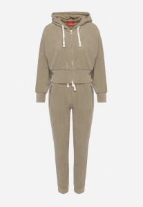 Ciemnozielony Komplet Dresowy z Bawełną Bluza z Kapturem i Spodnie z Gumką w Talii Neseria