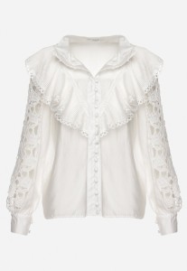 Biała Koszula Ażurowa ze Stójką w Stylu Retro Radinca