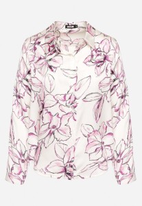Biało-Fuksjowa Koszula z Wiskozą Ozdobiona Kwiatami Fenelea