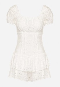 Biały Koronkowy Kombinezon z Bawełny o Rozkloszowanym Fasonie Asicarda