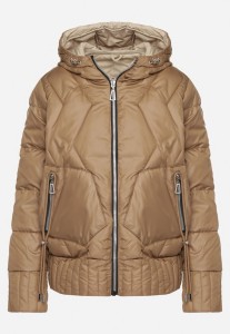 Ciemnobeżowa Dwustronna Kurtka Pikowana z Kieszeniami i Kapturem Eralethra