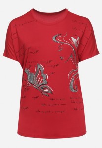 Bordowy T-shirt Ozdobiony Cyrkoniami i Nadrukiem Wallilena