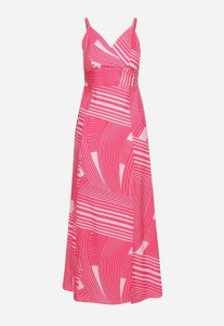 Fuksjowa Sukienka z Kopertowym Dekoltem na Regulowanych Ramiączkach z Rozcięciami Jatila