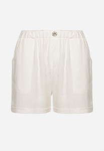 Białe Klasyczne Szorty z Lnem z Gumką w Talii i Kieszeniami Filarenea