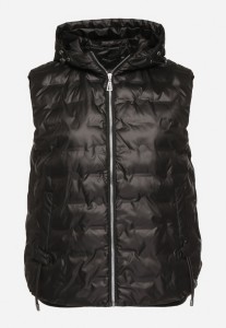 Czarna Pikowana Kamizelka z Kapturem i Ściągaczem w Talii Evelbia