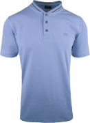 Męski T-Shirt (Koszulka) z Dekoltem na Guziki - Pako Jeans - Niebieska