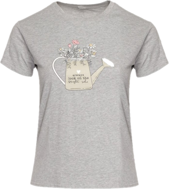 Szary Bawełniany T-shirt z Ozdobnym Nadrukiem Littana