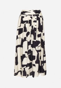 Biało-Granatowa Spódnica z Wysokim Stanem i Gumką w Pasie Zapinana na Guziki Tinnavia