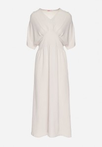 Jasnobeżowa Sukienka z Bawełną i Górą w Stylu Nietoperza Filenia