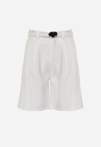 Białe Szorty Bermudy Eleganckie z Paskiem High Waist Rhodissa