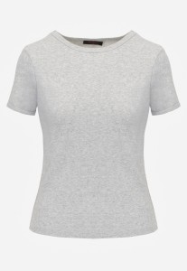 Szary Bawełniany T-shirt o Dopasowanym Kroju z Prążkowanego Materiału Lailya
