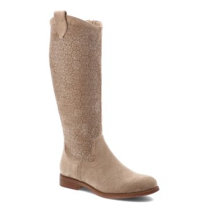 Kozaki damskie S.Barski, cholewka z materiału zapinane na suwak elegancki fason w stylu boho, beżowe, HY61-8022
