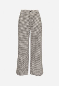 Czarno-Beżowe Szerokie Spodnie z Wiskozą i z Wysokim Stanem Ozdobione Pepitką Enarrina