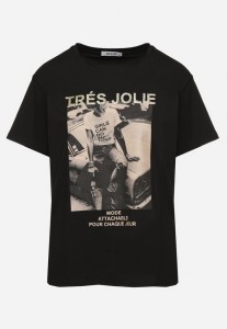 Czarny T-shirt z Bawełny Ozdobiony Nadrukiem i Brokatem Marionel
