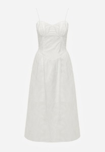 Biała Bawełniana Sukienka o Rozkloszowanym Kroju na Ramiączka z Haftem Rhethiphe