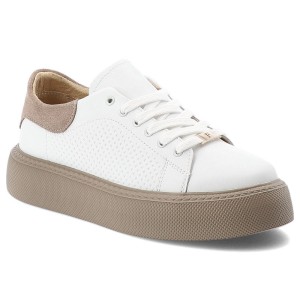 Sneakersy damskie Filippo, cholewka ze skóry naturalnej z klasycznym sznurowaniem wygodna wkładka oraz masywna podeszwa, białe, DP7502/26