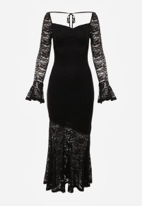 Czarna Koronkowa Sukienka VICES o Eleganckim Kroju z Wiązaniem na Plecach Irinlenne