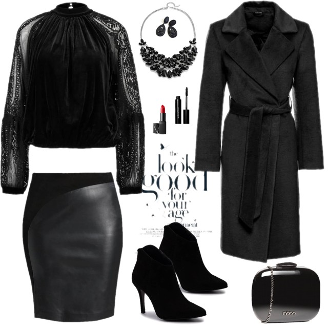 Elegancka stylizacja: czarna spódnica ołówkowa w black total look