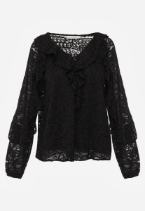 Czarna Koronkowa Bluzka z Falbankami Sewrana