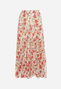 Biało-Czerwona Rozkloszowana Spódnica z Gumką w Pasie i Falbanką Peritellia